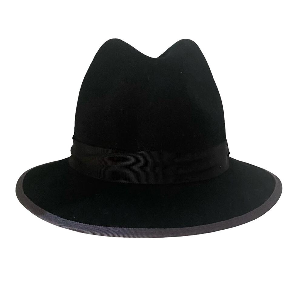 Goorin Bros. Black Wool Fedora Hat Gray Trim Size Small USA WPL 5923 Vintage